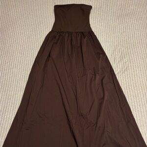 Elegant Brown Strapless Maxi Dress